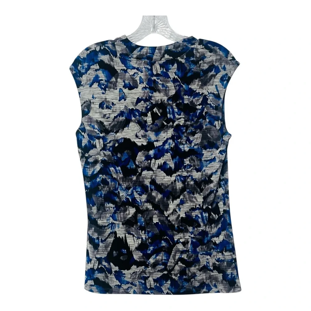 Kasper Sleeveless Cowl Neck Top Abstract Print‎ Blouse Blue Black Size S - Picture 2 of 7